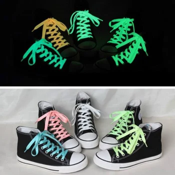 1 Чифт светещи връзки на равна подметка, парусиновые ремък за обувки, светещи в тъмното, цветни и флуоресцентни шнурки90/110см 0