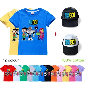 Лятна тениска с анимационни герои Малките Титани GO, Дрехи за тийнейджъри, Върховете на малки Момчета, Тениска, детски летни тениски за момчета, Дрехи за малките Момичета 0